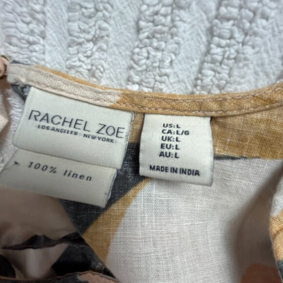 Rachel Zoe Womens Linen Summer Shift Dress Large Peach Grey Abstract Pockets - Picture 3 of 9